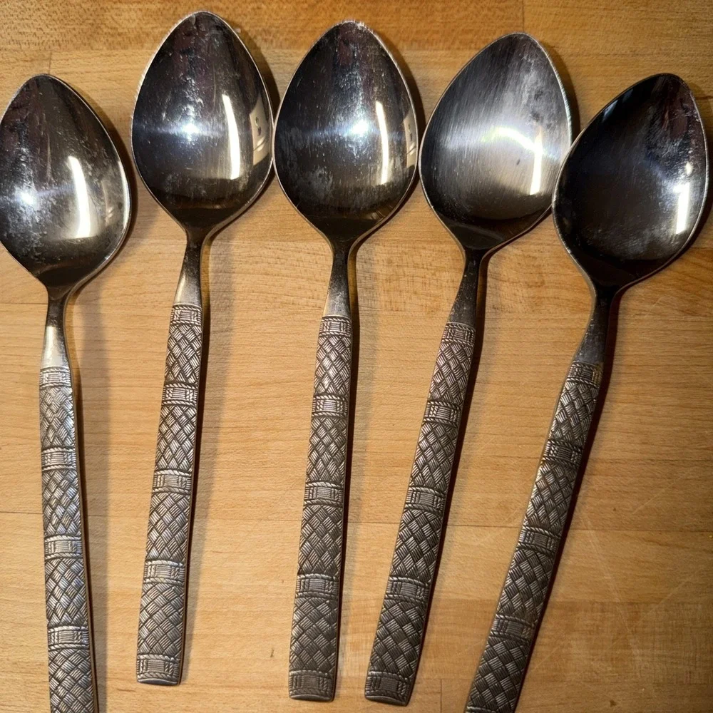 National Stainless TRACERY Basketweave Flatware Japan Silverware MCM 27 Pieces